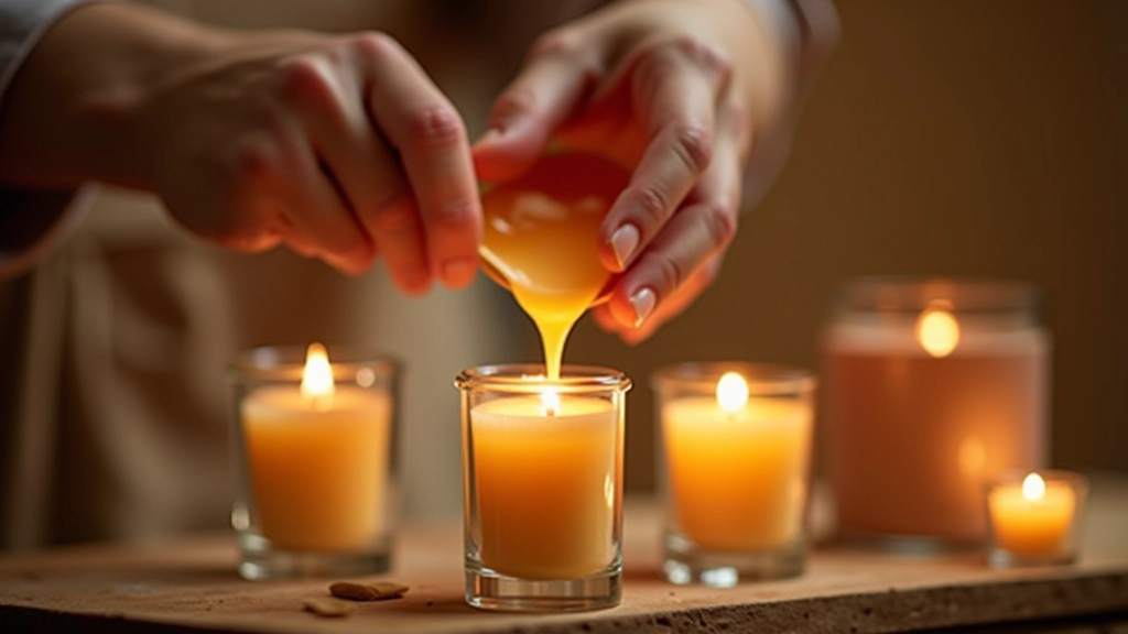 Hands pouring wax into candle containers