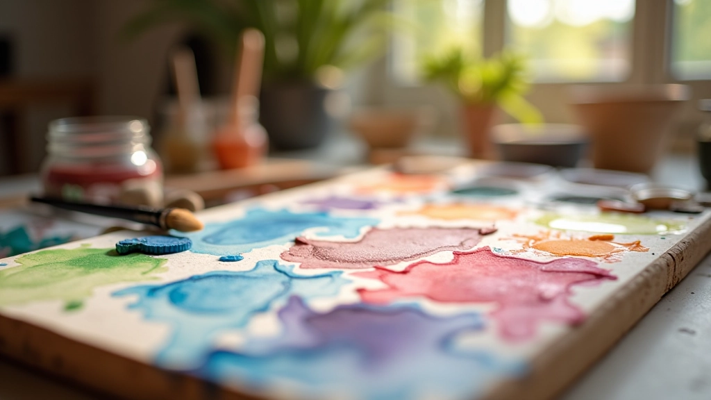 Watercolour paints and brushes on artist's palette