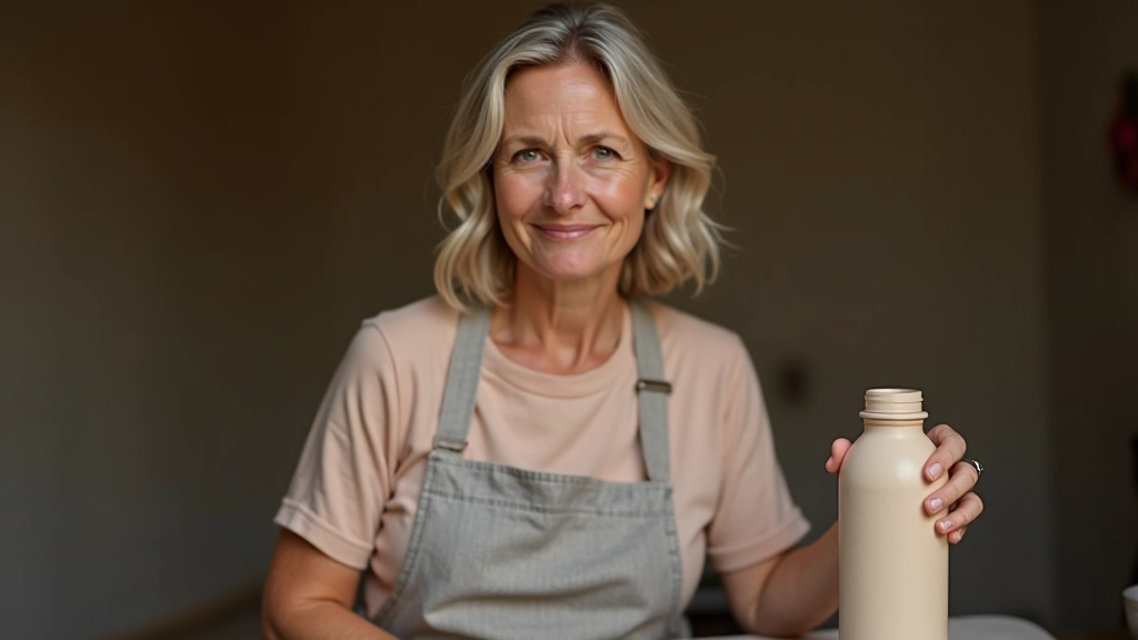 Woman in casual clothing preparing for pottery class, holding water bottle and wearing comfortable clothes